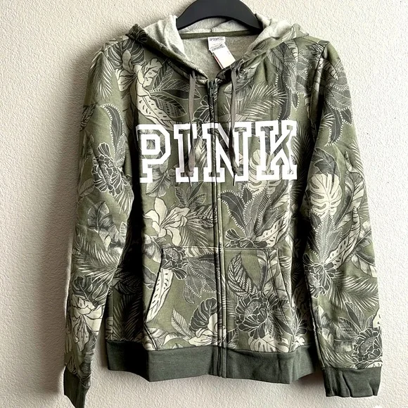 Veste Victoria's Secret PINK Réfléchissante à Zip - Vert Foncé/turquoise, Avec Capuche - Neuf Avec étiquettes